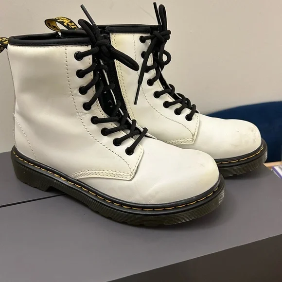 Dr. Martens White and Black Leather Boots - Picture 2 of 5